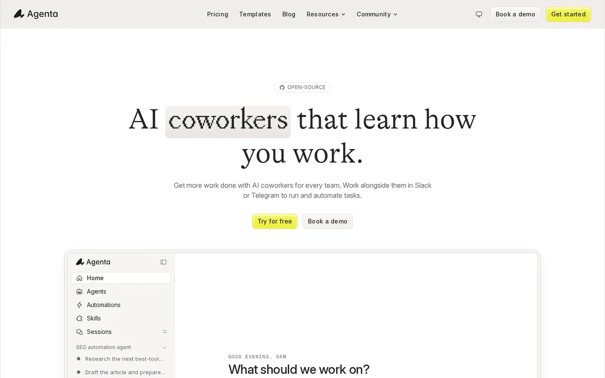 Agenta product page screenshot