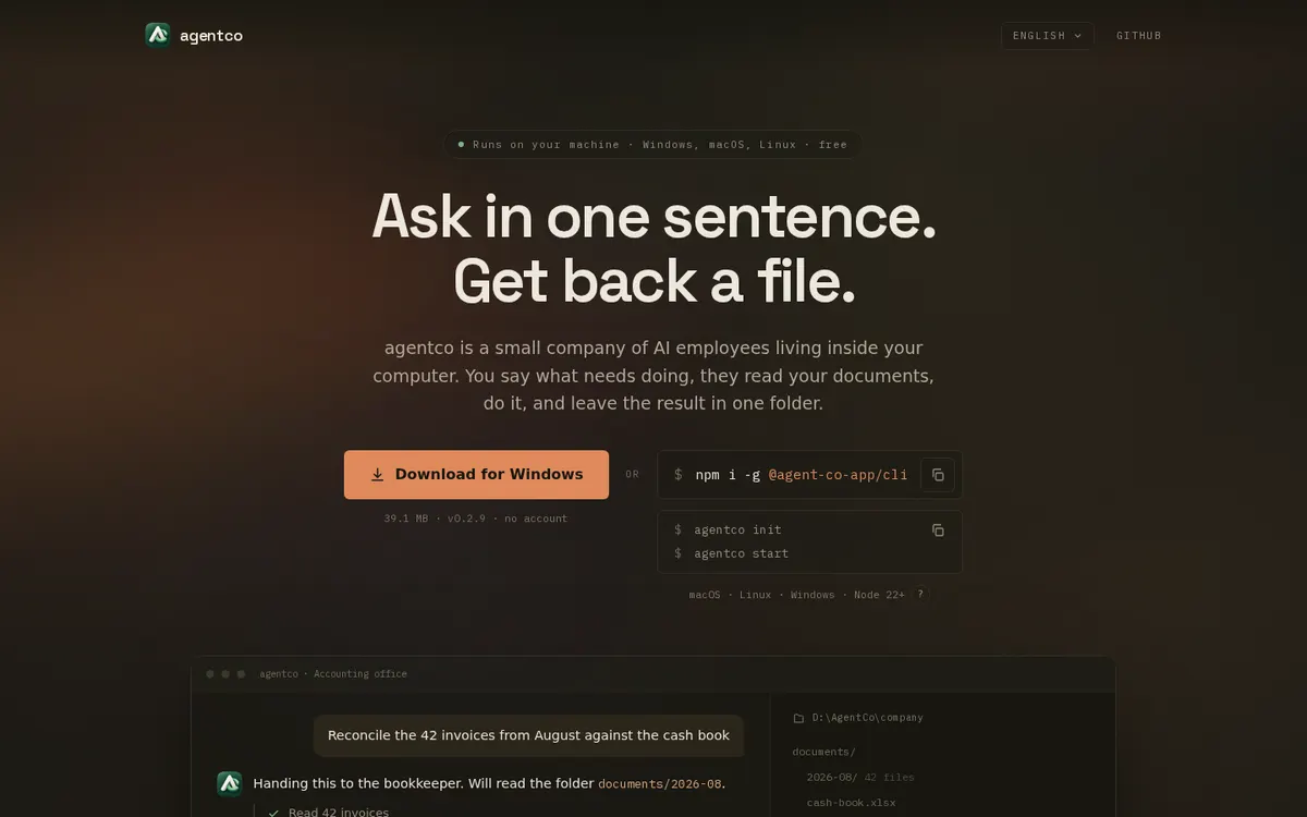 AgentCo product page screenshot