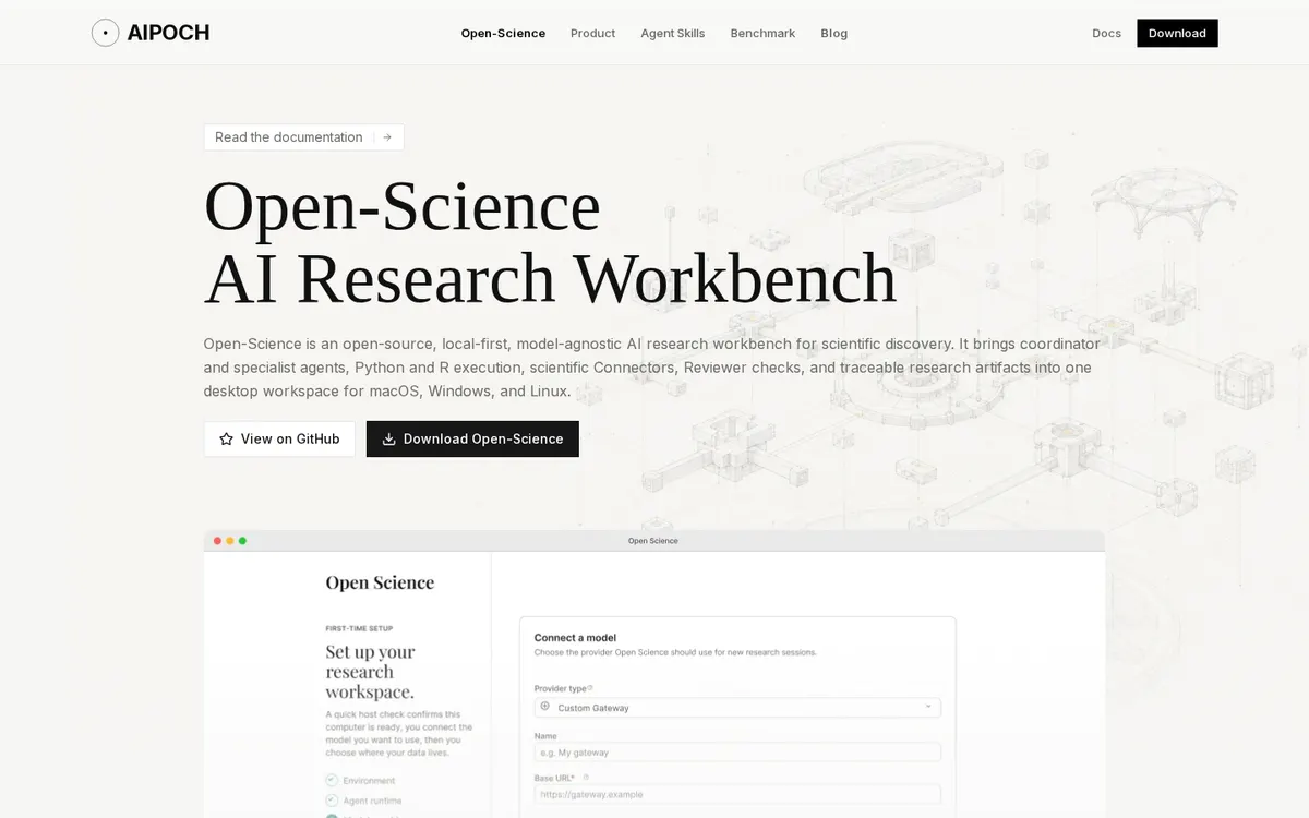 AIPOCH Open-Science product page screenshot