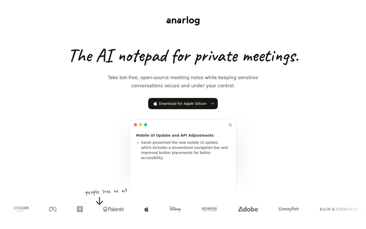 anarlog product page screenshot