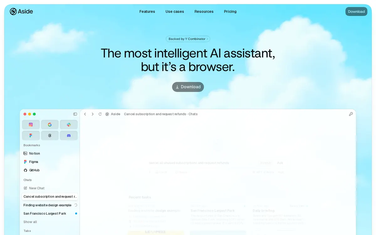 Aside product page screenshot