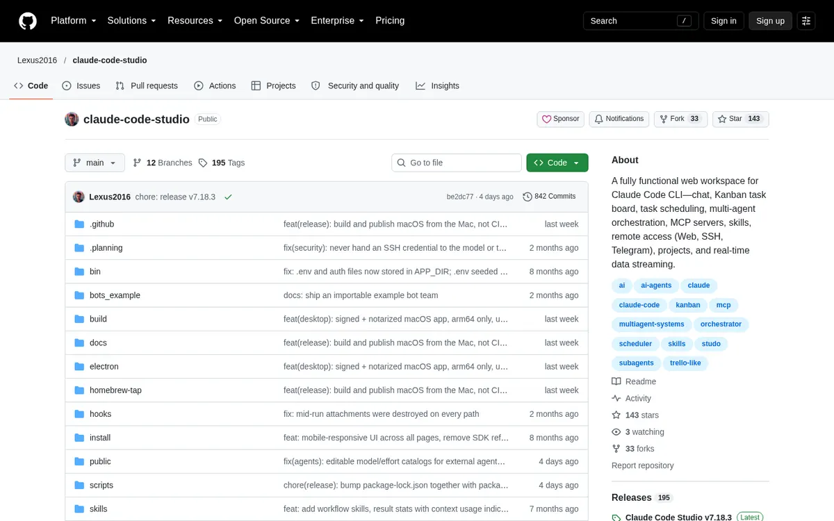 Claude Code Studio product page screenshot