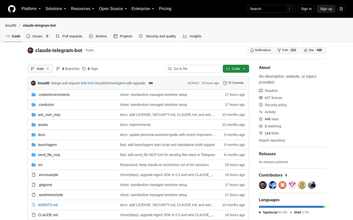 Claude Telegram Bot product page screenshot