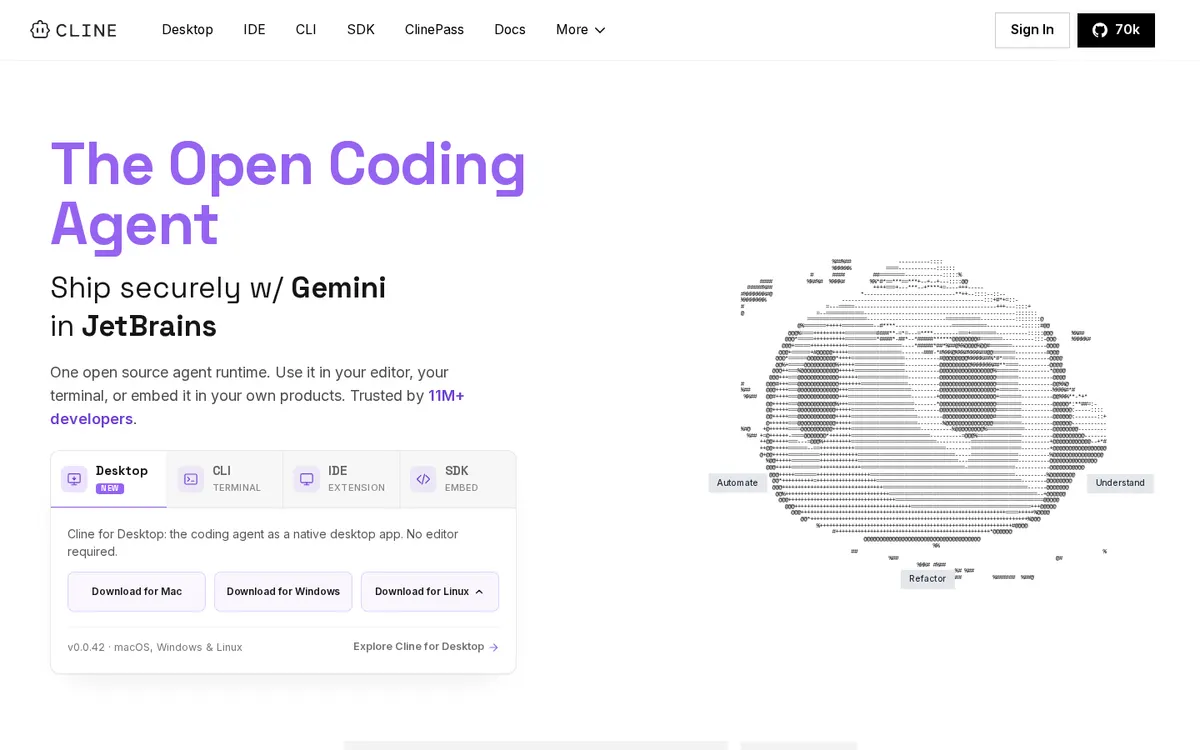 Cline product page screenshot
