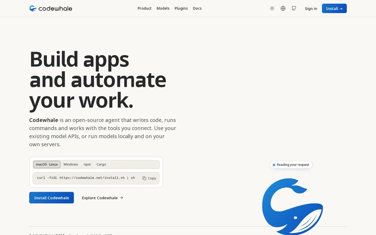 Codewhale product page screenshot