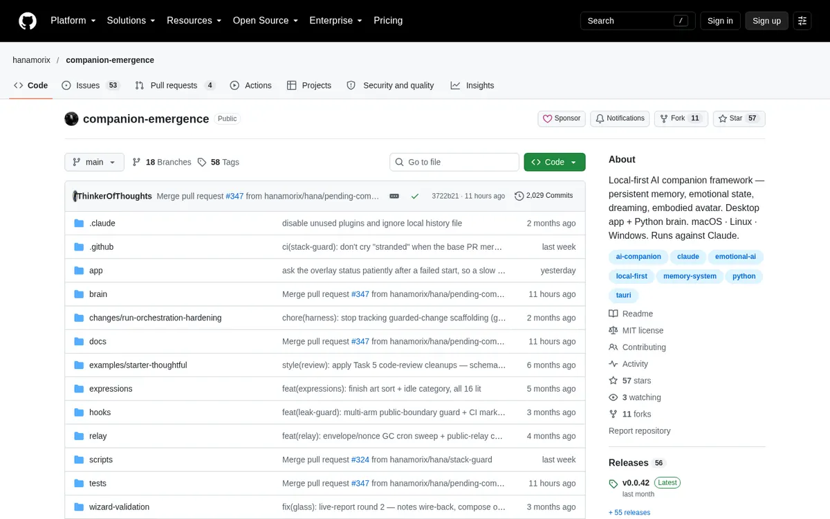 Companion Emergence product page screenshot