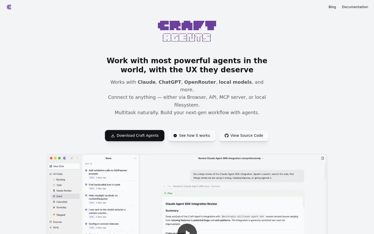 Craft Agents product page screenshot