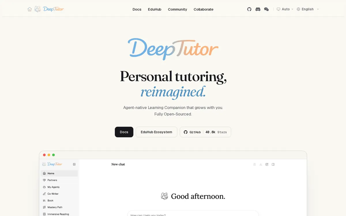 DeepTutor product page screenshot