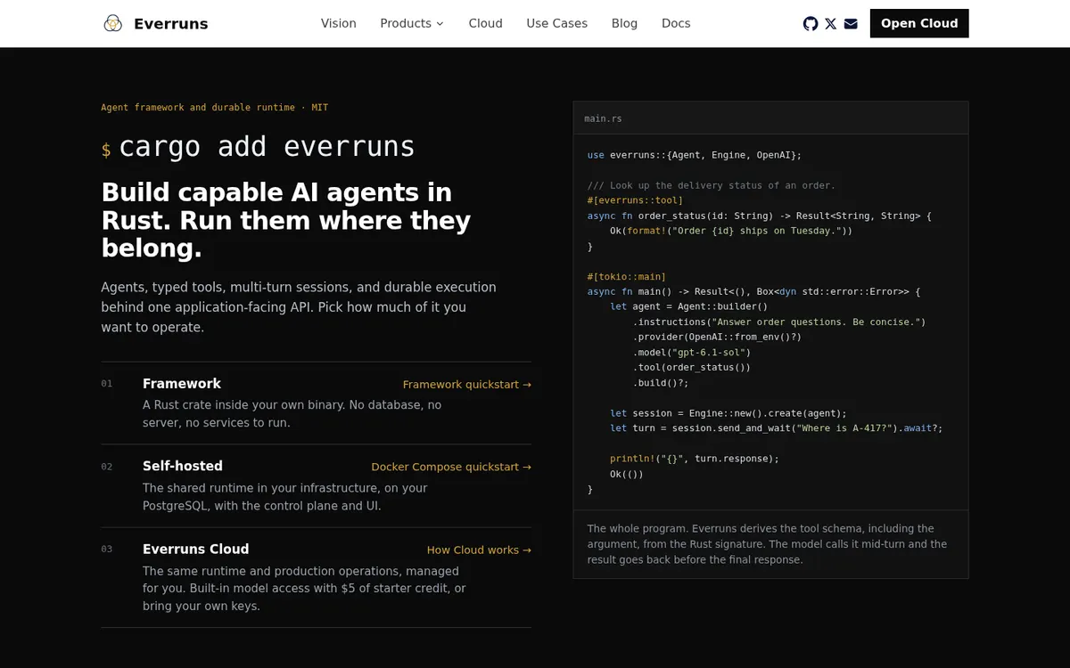 Everruns product page screenshot