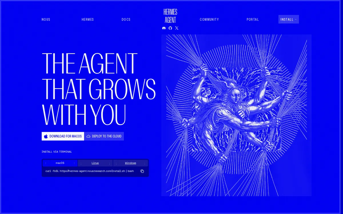 Hermes Agent product page screenshot