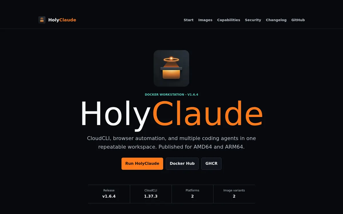 HolyClaude product page screenshot
