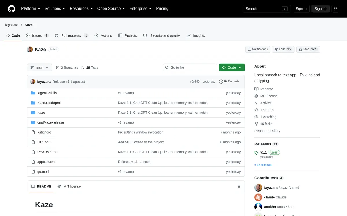 Kaze product page screenshot