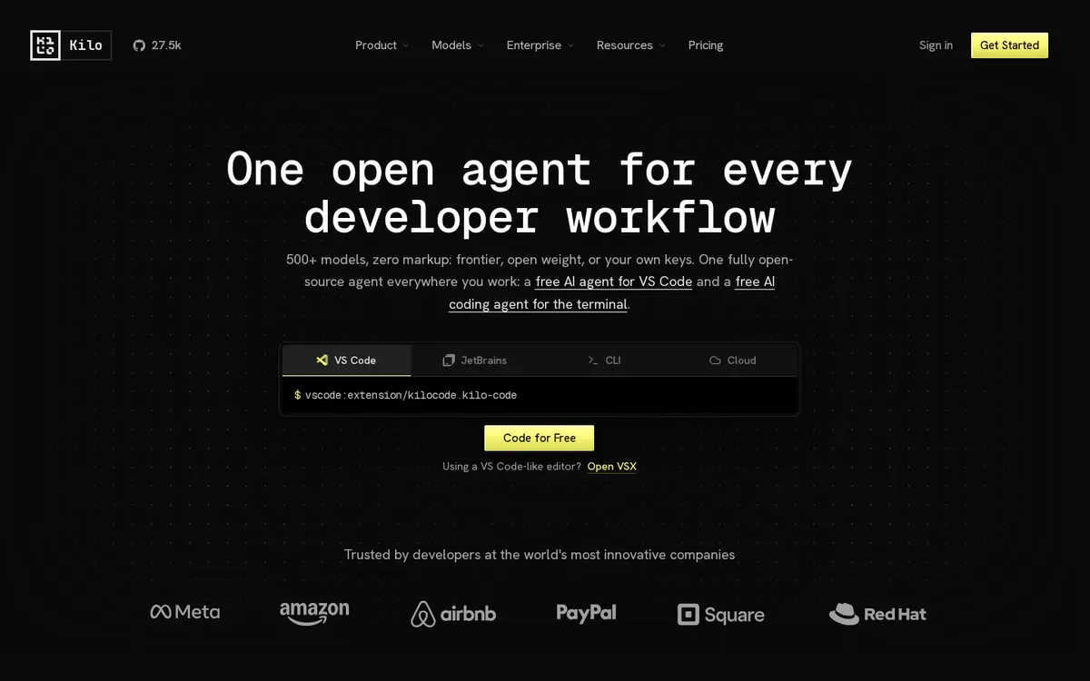 Kilo Code product page screenshot