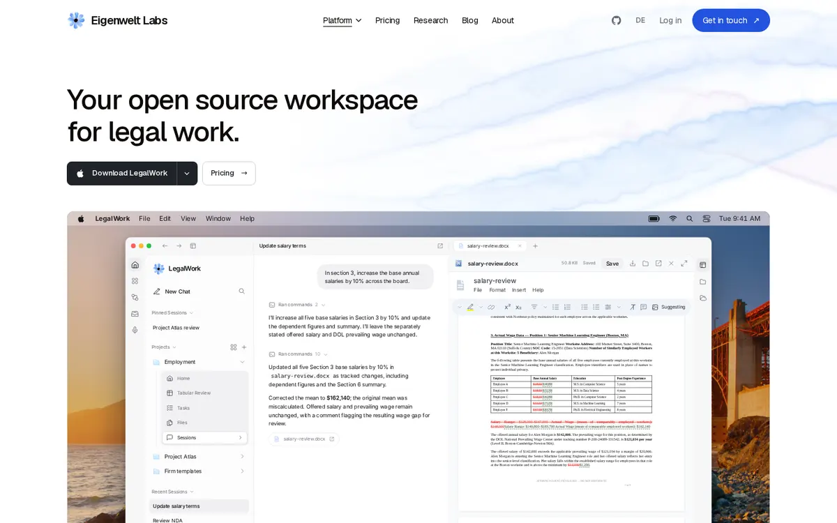 LegalWork product page screenshot