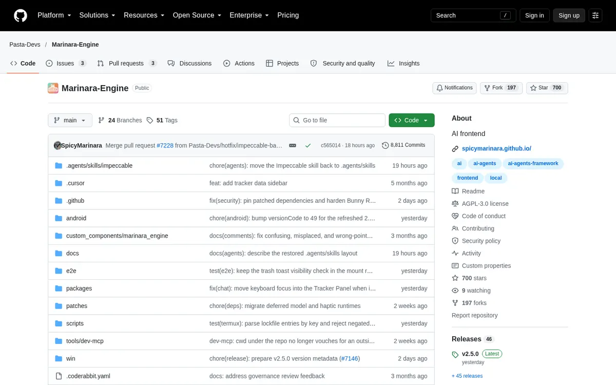 Marinara Engine product page screenshot