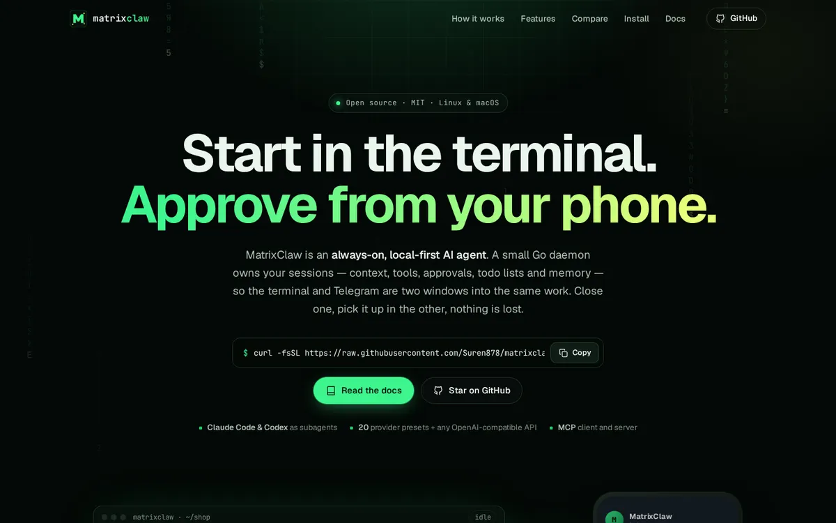 MatrixClaw product page screenshot