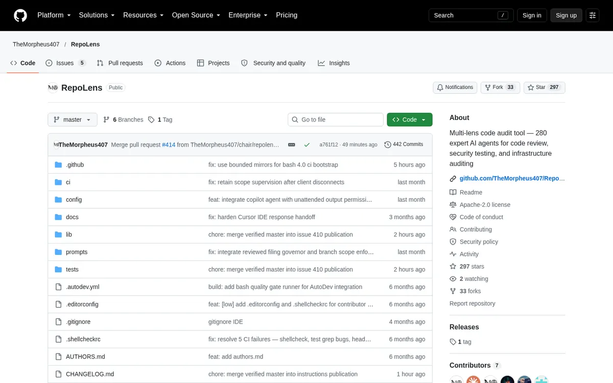 RepoLens product page screenshot