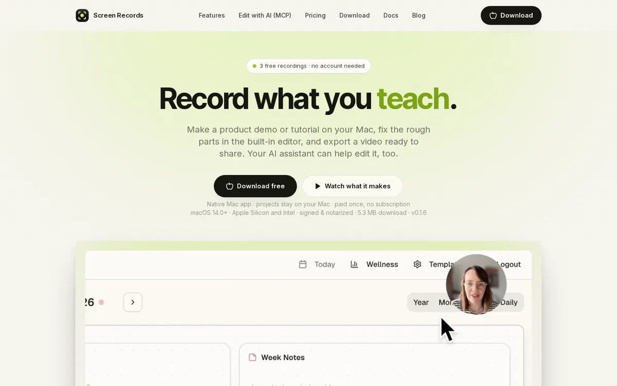 Screen Records product page screenshot