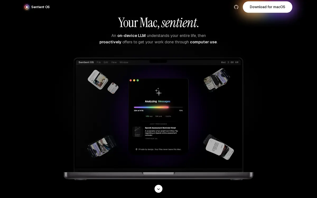 Sentient OS product page screenshot