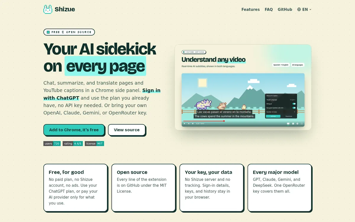 Shizue product page screenshot