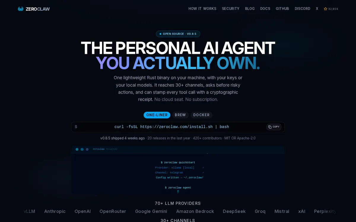 ZeroClaw product page screenshot